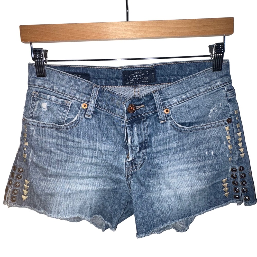 Lucky Brand Malibu Short 0/25 Distressed Denim Cutoff Shorts Boho Festival